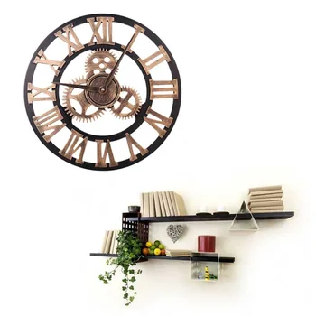 Mare 3D Retro, Rustic Gear Ceas de Perete din Lemn de Epocă, Artă Decorativă de Epocă Ceas cu Cuarț Stil Roman Decorațiuni Handmade